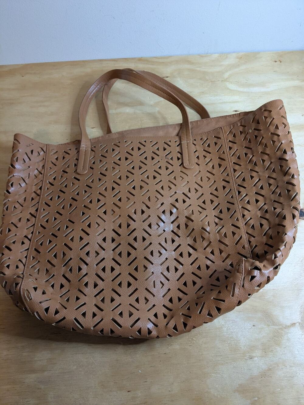 Merona XL Faux Leather Tote Shoulder Beach Bag Purse Coastal Boho